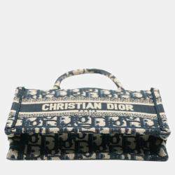 Christian Dior Navy Oblique Embroidered Mini Book Tote Bag