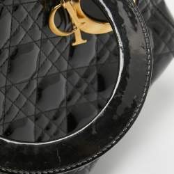 Dior Black Cannage Patent Leather Medium Lady Dior Tote