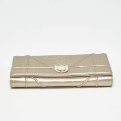 Pre Owned Dior Gold Leather Diorama Continental Wallet