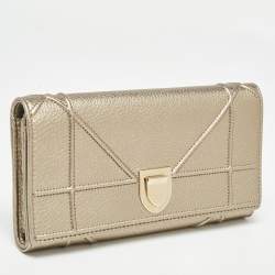 Pre Owned Dior Gold Leather Diorama Continental Wallet