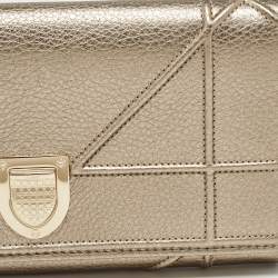 Pre Owned Dior Gold Leather Diorama Continental Wallet