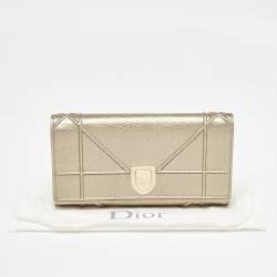 Pre Owned Dior Gold Leather Diorama Continental Wallet