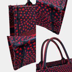 Dior Navy Blue/Red Canvas I Love Paris Heart Embroidered Canvas Medium Book Tote Bag