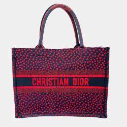 Dior Navy Blue/Red Canvas I Love Paris Heart Embroidered Canvas Medium Book Tote Bag