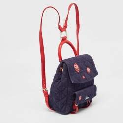 Dior Blue/Red Cannage Denim Small Stardust Backpack