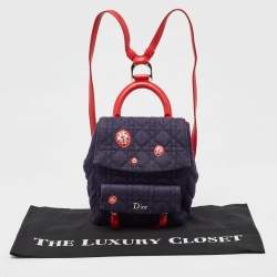 Dior Blue/Red Cannage Denim Small Stardust Backpack
