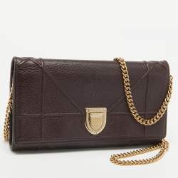 Pre Owned Dior Burgundy Leather Diorama Wallet on Chain