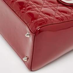 Dior Red Cannage Patent Leather Medium Lady Dior Tote