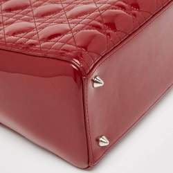 Dior Red Cannage Patent Leather Medium Lady Dior Tote