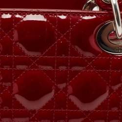Dior Red Cannage Patent Leather Medium Lady Dior Tote