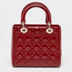 Dior Red Cannage Patent Leather Medium Lady Dior Tote