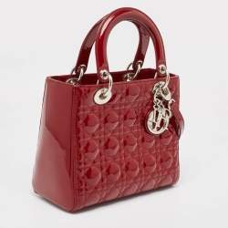 Dior Red Cannage Patent Leather Medium Lady Dior Tote