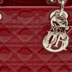 Dior Red Cannage Patent Leather Medium Lady Dior Tote