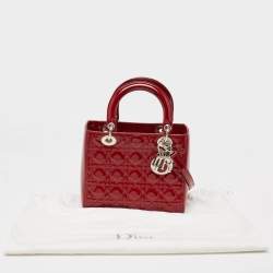 Dior Red Cannage Patent Leather Medium Lady Dior Tote