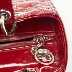 Dior Red Cannage Patent Leather Medium Lady Dior Tote
