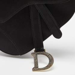 Pre Owned Dior Black Satin Mini Crystal Embellished Saddle Bag