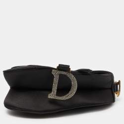 Pre Owned Dior Black Satin Mini Crystal Embellished Saddle Bag