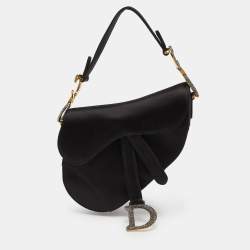 Pre Owned Dior Black Satin Mini Crystal Embellished Saddle Bag