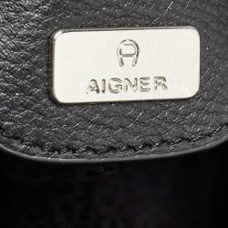 Aigner Black Monogram Canvas and Leather Front Pocket Tote