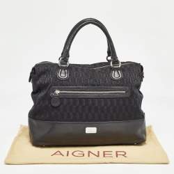 Aigner Black Monogram Canvas and Leather Front Pocket Tote