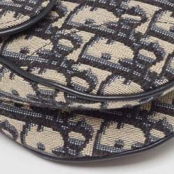 Pre Owned Dior Navy Blue Oblique Canvas and Leather Mini Saddle Bag