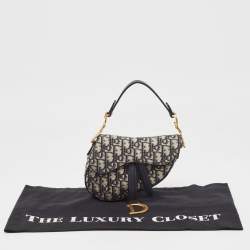Pre Owned Dior Navy Blue Oblique Canvas and Leather Mini Saddle Bag