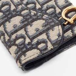 Pre Owned Dior Blue Oblique Canvas Saddle Flap Card Holder