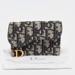 Pre Owned Dior Blue Oblique Canvas Saddle Flap Card Holder