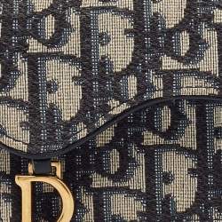 Pre Owned Dior Blue Oblique Canvas Saddle Flap Card Holder