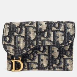 Pre Owned Dior Blue Oblique Canvas Saddle Flap Card Holder