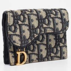 Pre Owned Dior Blue Oblique Canvas Saddle Flap Card Holder