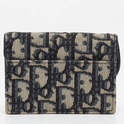 Pre Owned Dior Blue Oblique Canvas Saddle Flap Card Holder