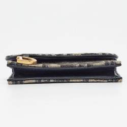 Pre Owned Dior Blue Oblique Canvas Saddle Flap Card Holder