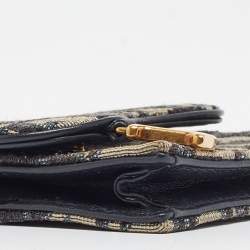 Pre Owned Dior Blue Oblique Canvas Saddle Flap Card Holder