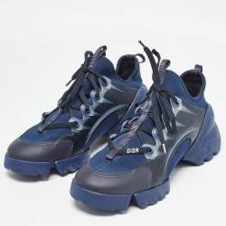 Pre Owned Dior Navy Blue Leather and Neoprene D-Connect Sneakers Size 39