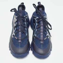 Pre Owned Dior Navy Blue Leather and Neoprene D-Connect Sneakers Size 39