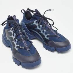 Pre Owned Dior Navy Blue Leather and Neoprene D-Connect Sneakers Size 39