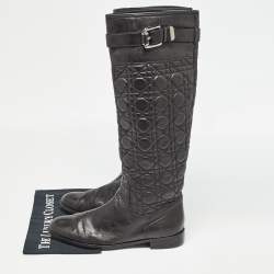 Pre Owned Dior Black Quilted Leather Buckle Detail Knee Length Boots Size 41