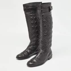 Pre Owned Dior Black Quilted Leather Buckle Detail Knee Length Boots Size 41