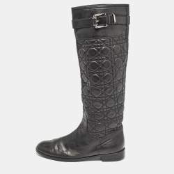 Pre Owned Dior Black Quilted Leather Buckle Detail Knee Length Boots Size 41