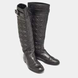 Pre Owned Dior Black Quilted Leather Buckle Detail Knee Length Boots Size 41