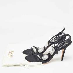 Dior Black Satin Crystal Embellished Ankle Strap Sandals Size 39.5