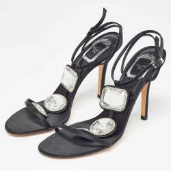 Dior Black Satin Crystal Embellished Ankle Strap Sandals Size 39.5