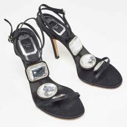 Dior Black Satin Crystal Embellished Ankle Strap Sandals Size 39.5