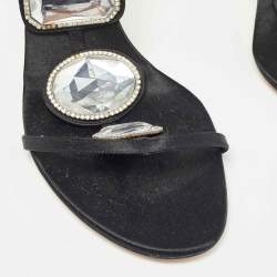 Dior Black Satin Crystal Embellished Ankle Strap Sandals Size 39.5