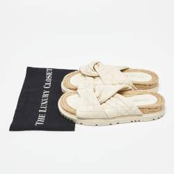 Dior Cream Quilted Leather D-Twist Espadrille Flat Slides Size 38.5