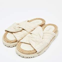 Dior Cream Quilted Leather D-Twist Espadrille Flat Slides Size 38.5