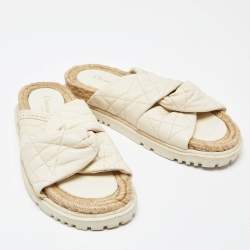 Dior Cream Quilted Leather D-Twist Espadrille Flat Slides Size 38.5