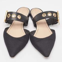 Dior Black Technical Fabric and Leather D-Dior Flat Mules Size 38.5