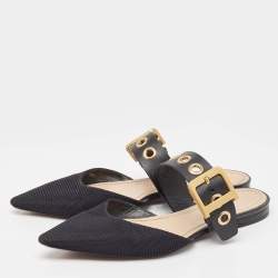 Dior Black Technical Fabric and Leather D-Dior Flat Mules Size 38.5